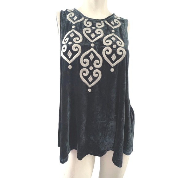THML Anthropologie Velvet Tank Top Embellished Casual Party Top M Edgy Boho Chic - Picture 1 of 8